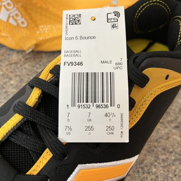 ✅ Adidas Icon 6 Bounce Metal Baseball Cleats‎ FV9346 Yellow/Black Men\'s Size 7.5 main image 4